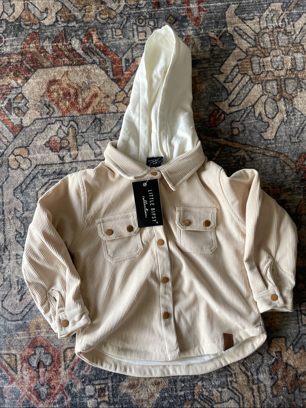 Little Bipsy Cream Corduroy Hooded Jacket